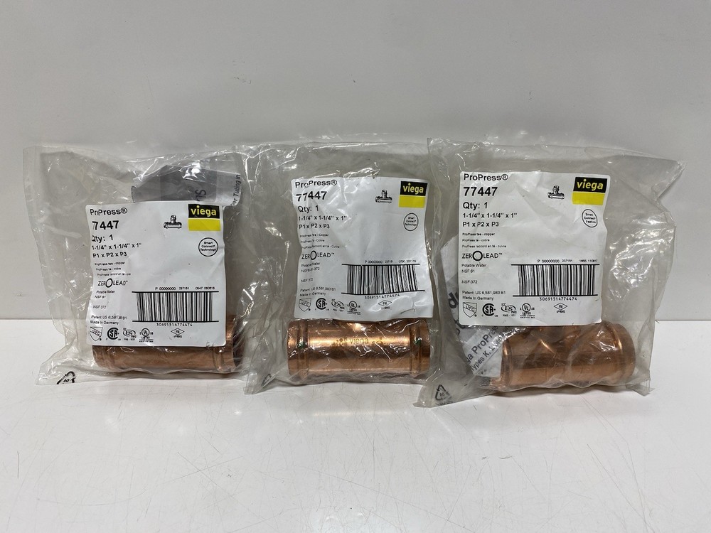 Lot Of (3) Viega 77447 ProPress 1-1/4 in. x 1-1/4 in. x 1 in. Press Copper Tee