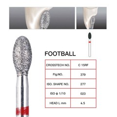USA AZDENT Dental Diamond Burs Football Shape FG Burs Fine 379-023F/368-023F Red
