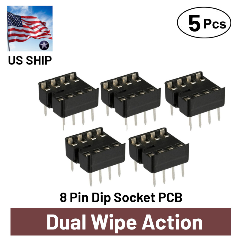 5 Pcs 8 Pin DIP IC Socket Adaptor Solder Type PCB-Mount | Dual Wipe | US Ship