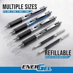 Pentel EnerGel RTX Retractable Gel Pen, (0.7mm), Black Ink, Pack of 6