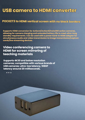 USB2.0 camera UVC to HDMI converter pocket3 Insta 360 Action4/Action5 to HDMI