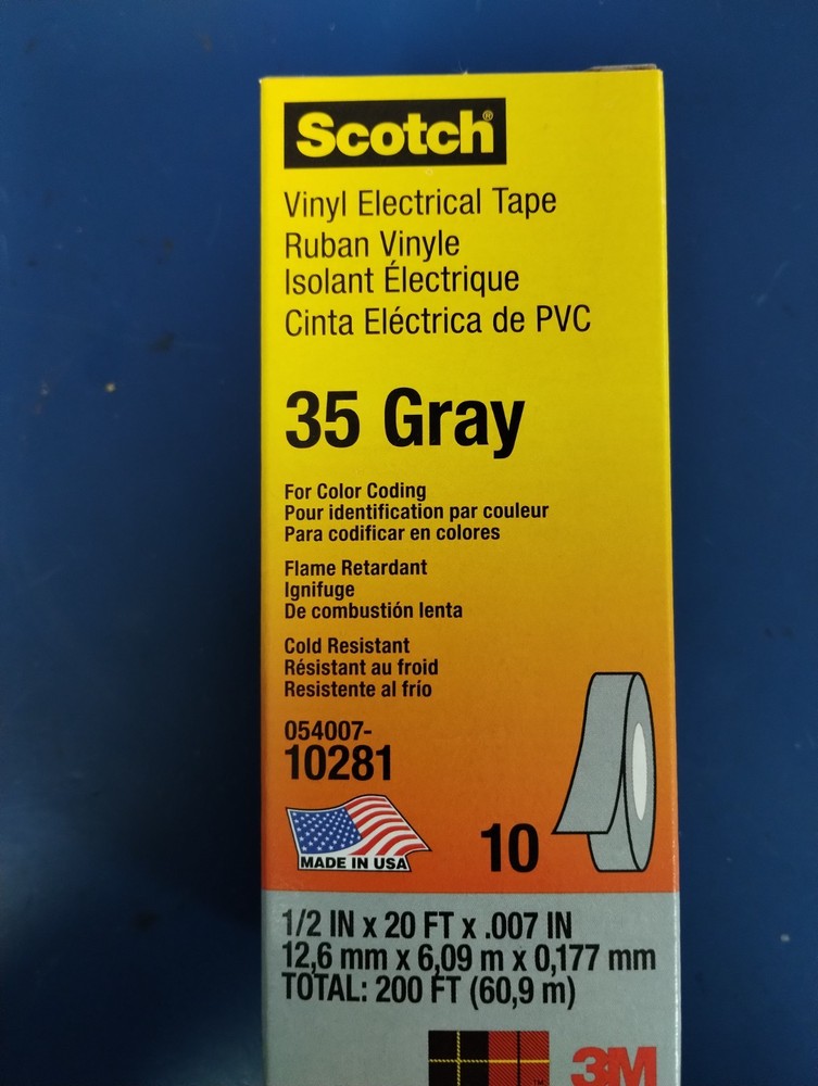 CASE OF 10 BOXES SCOTCH Vinyl Color Coding Electrical Tape 35 1/2″ × 20 ft Gray