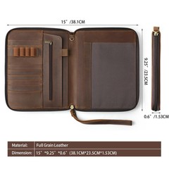Genuine Leather Portfolio with Zipper, Padfolio Portfolio Organizer Folder fo…