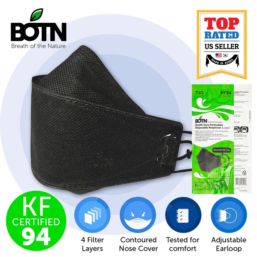 2 PCS BOTN KF94 BLACK Protective Face Mask Adult Made in Korea KFDA Approved