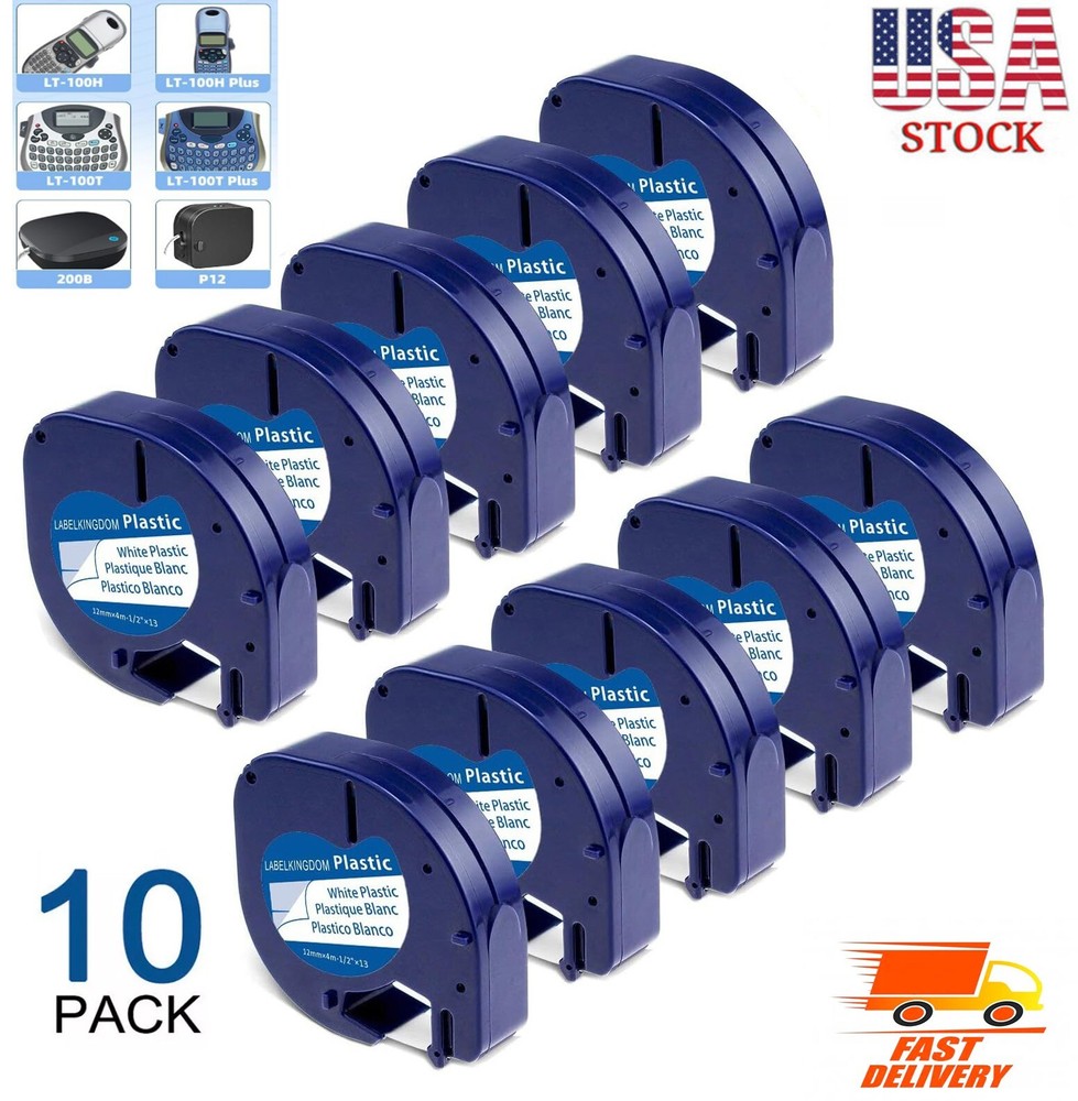 10PK Compatible Dymo LetraTag Refill 91331 Plastic 1/2” Label Tape LT-100H QX50