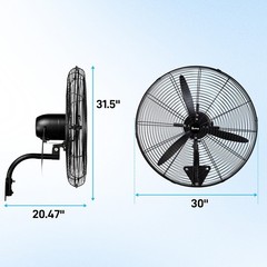 30″ Oscillating Wall Fan, 12974 CFM High Velocity Industrial Heavy Duty Shop Fan
