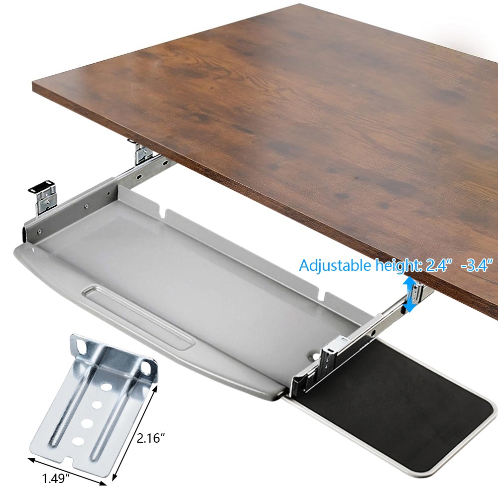 22″x27″ Steel Keyboard Tray Under Desk Drawer Sliding Pull Out w/360° Mouse Tray