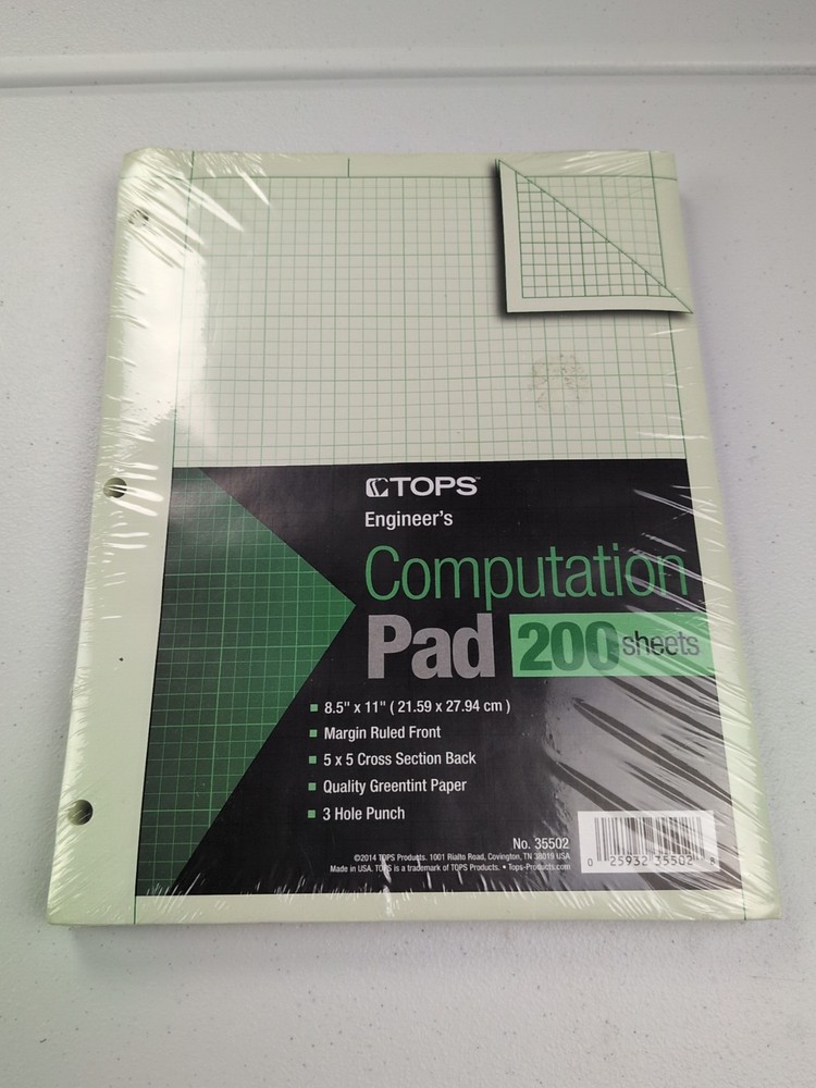 Tops Engineering Computation Pad 8 1/2 x 11 Green 200 Sheets 35502 Greentint