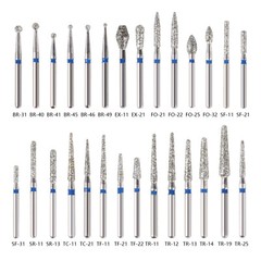 50pcs Dental Diamond Burs FG Round End Taper Pear Football Fine Coarse Grit