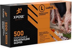 500 Clear Poly Gloves -Single Use, Transparent, Non Latex, Size Large