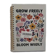 Grow Freely Journal Notebook Gold Spiral Binding Pink Floral Bloom Wildly