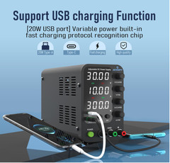 Fuente de alimentación DC 0-32V 10A con ajuste fino, USB y pantalla LED de 4 díg