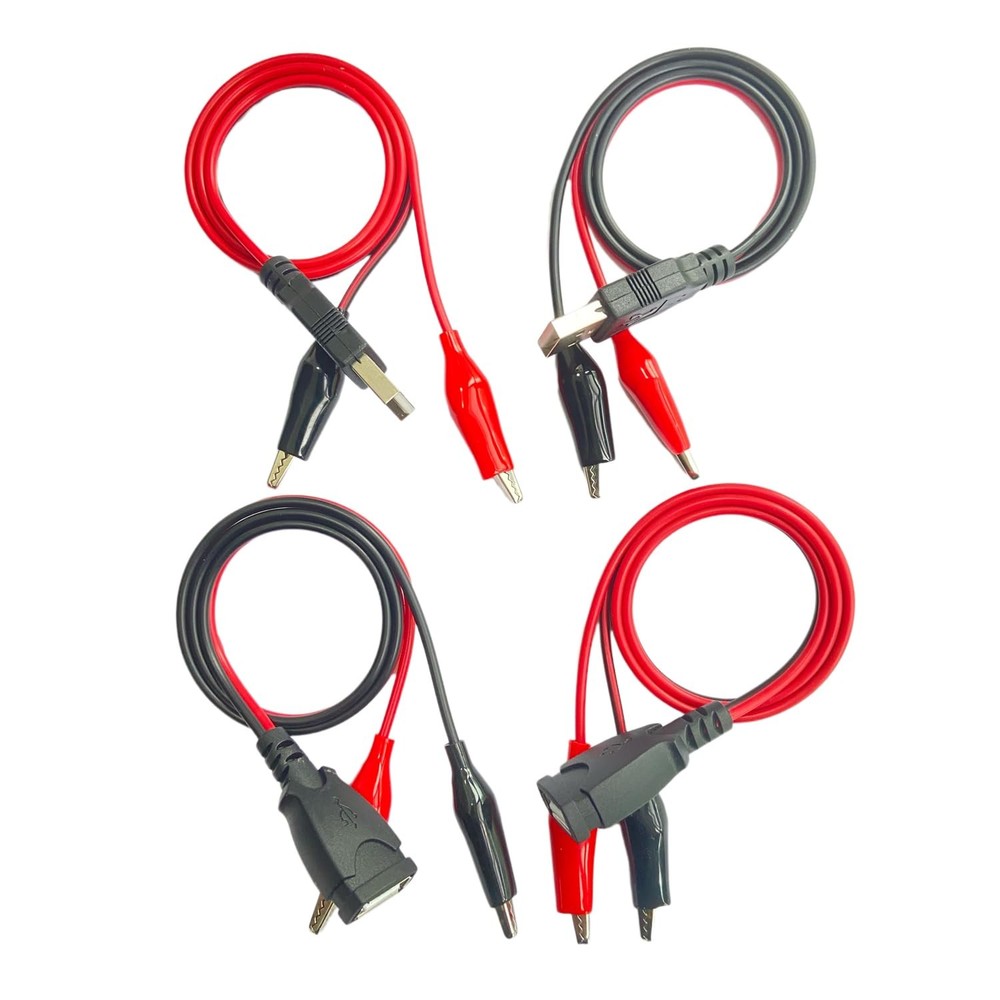 4 Sets of 50cm 24AWG USB Male-to-Female Jumper Wires with Alligator Clips, Po