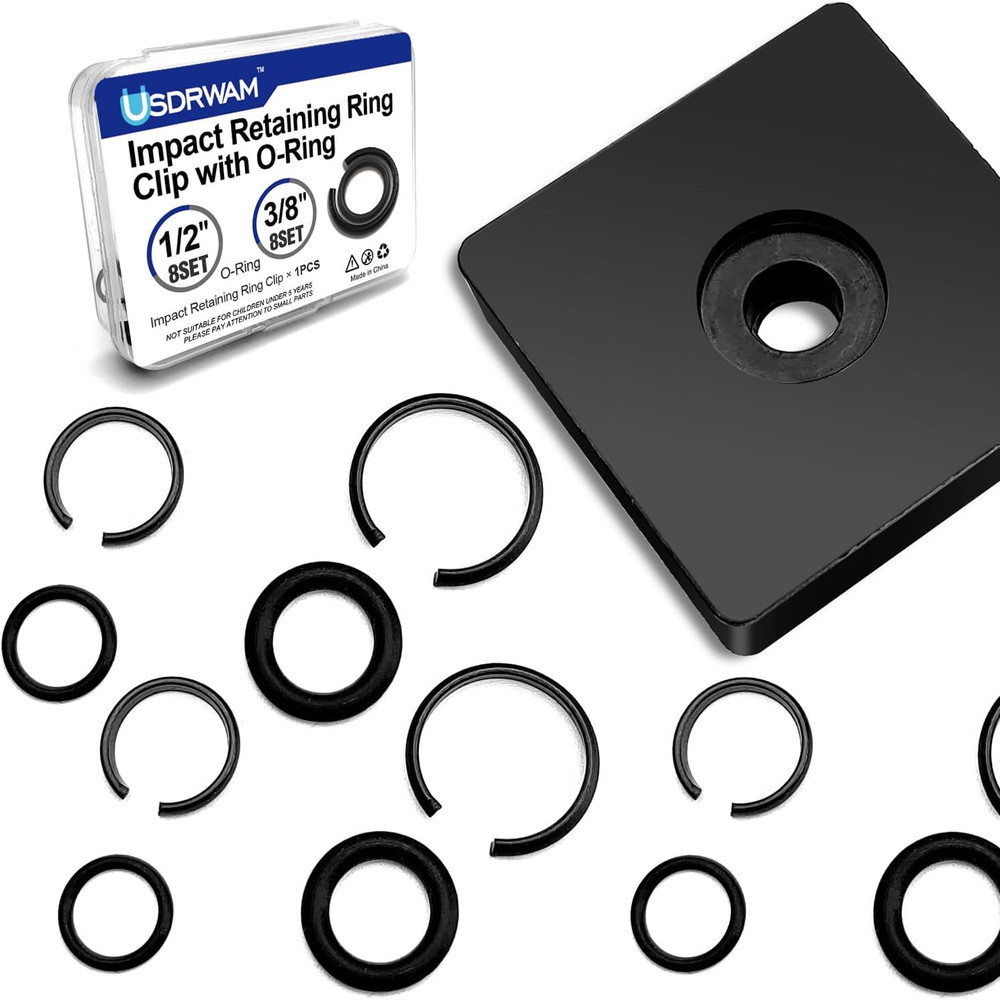 8 Sets 1/2″ and 8 Sets 3/8″ Impact Retaining Ring Clip with O-Ring Impact Fricti