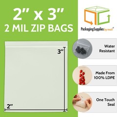 1000 ZIP SEAL BAGS 2″ x 3″ CLEAR 2 MIL PLASTIC RECLOSABLE TOP LOCK MINI BAGGIES
