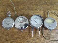 4 vintage Ampers and volt meter, 2 Sterling, American Every Ready, Readrite.