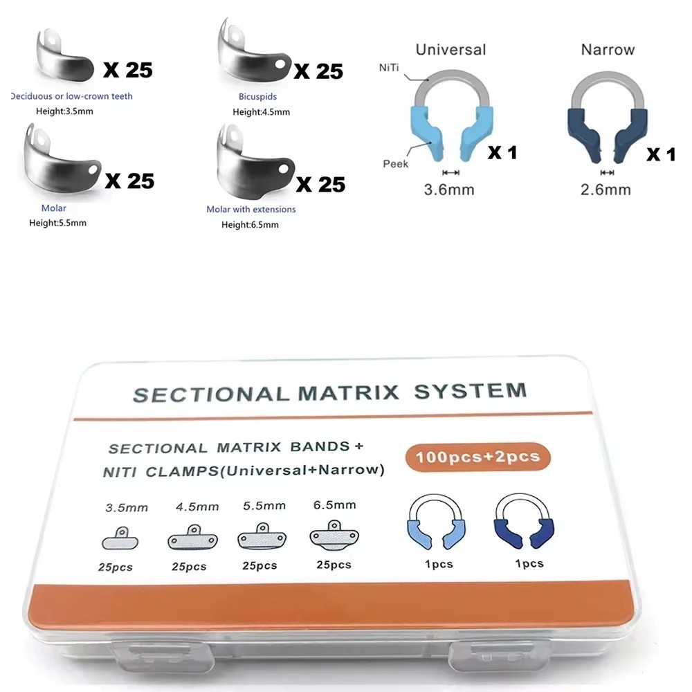 Dental Sectional Matrix Bands with Niti Clamps For Rubber Dam Autoclavable 135°C