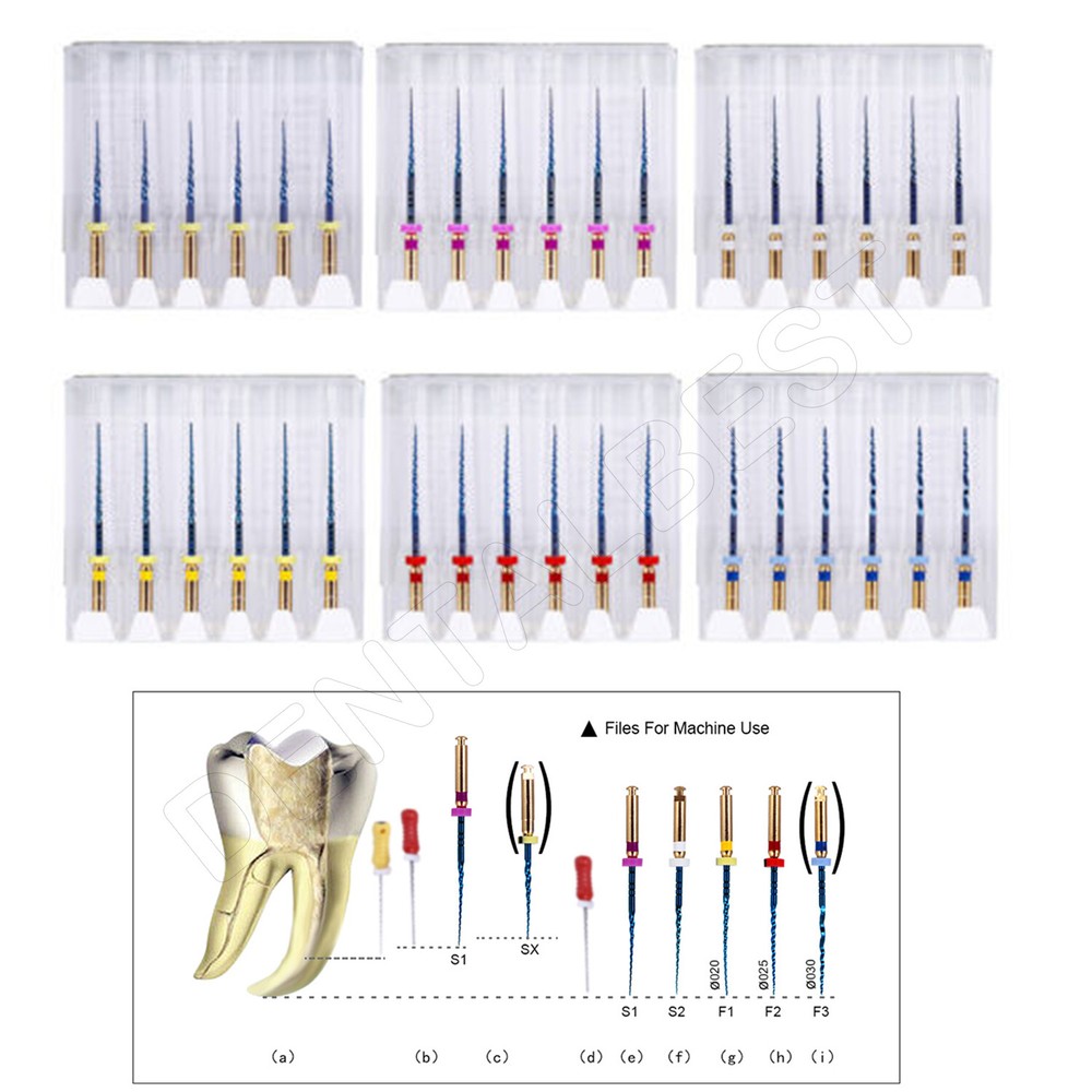 AZDENT Dental Gold Taper NITI Endo Rotary Files 6pcs Endodontic Files 19mm/ 25mm