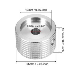 2 x Stereo Knob 25x6x15.5mm Aluminium Volume Knob Silver Textured Surface