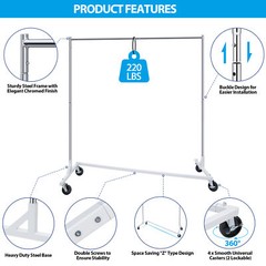 Stable Z-Base Garment Rack Rolling Clothing Rack Chrome Collapsible W/Casters