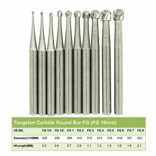 Carbide Bur, FG, #1/4, 1/2, 1, 2, 4, 6, 8 Bur, Round Beavers Dental 10/pk