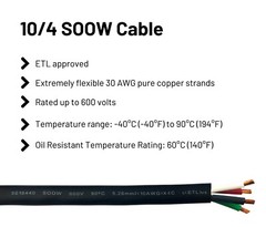 WindyNation 10/4 10 AWG 4 Conductor SOOW SO Cable Cord Wire 600V Portable Power