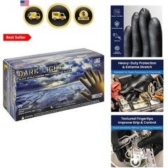 Dark Light 9 mil Nitrile Powder Free Exam Gloves Black, Large – Box of 100