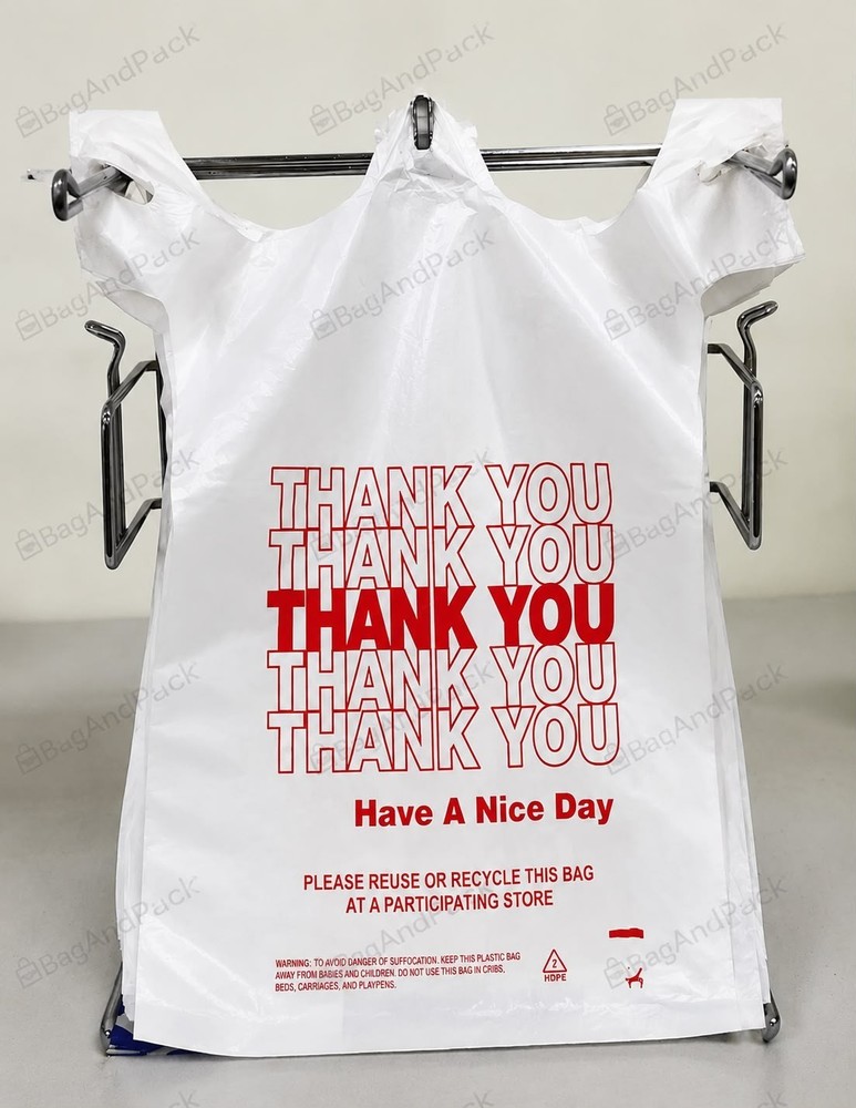 Bags 1/6 Large 21 x 6.5 x 11.5 “Thank You” T-Shirt Plastic Grocery Shopping 0.59