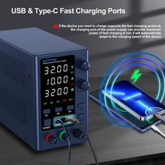 Adjustable DC Power Supply 0-32V 0-10A, Bench Power Supply with USB Fast Charge,