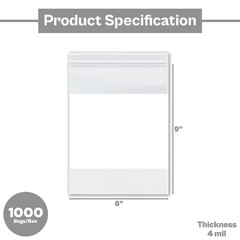 4 Mil Clear Reclosable Poly Bags with White Block Zipper 6″ x 9″ Pack of 1000