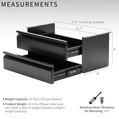 VIVO Black Dual Level 16″ Pull Out Under Desk Storage Drawer Set without Shell