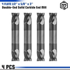 4PCS 4 Flute 1/2″ x 5/8″ x 3″ Solid Carbide End Mill – Double End AlTiN Coated