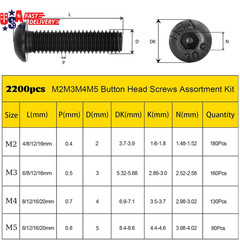 2200PCS M2 M3 M4 M5 Metric Screws Assortment Kit, Hex Socket Button Head Assorte