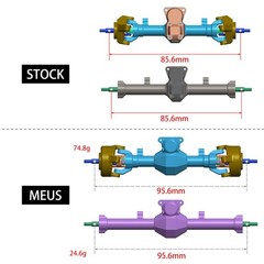 MEUS RACING Nylon SCX24 Axles with Isokinetic 3-Section Front and Rear, Black