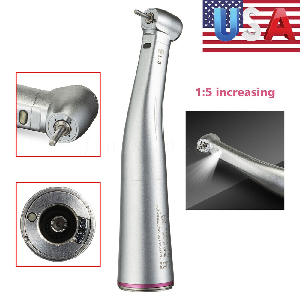 YBB Dental 1:5 Increasing Contra Angle Optic LED Handpiece Fit Electric Motor