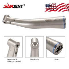 SANDENT Dental Fiber Optic LED 1:1 Contra Angle Low Speed Handpiece Push DL