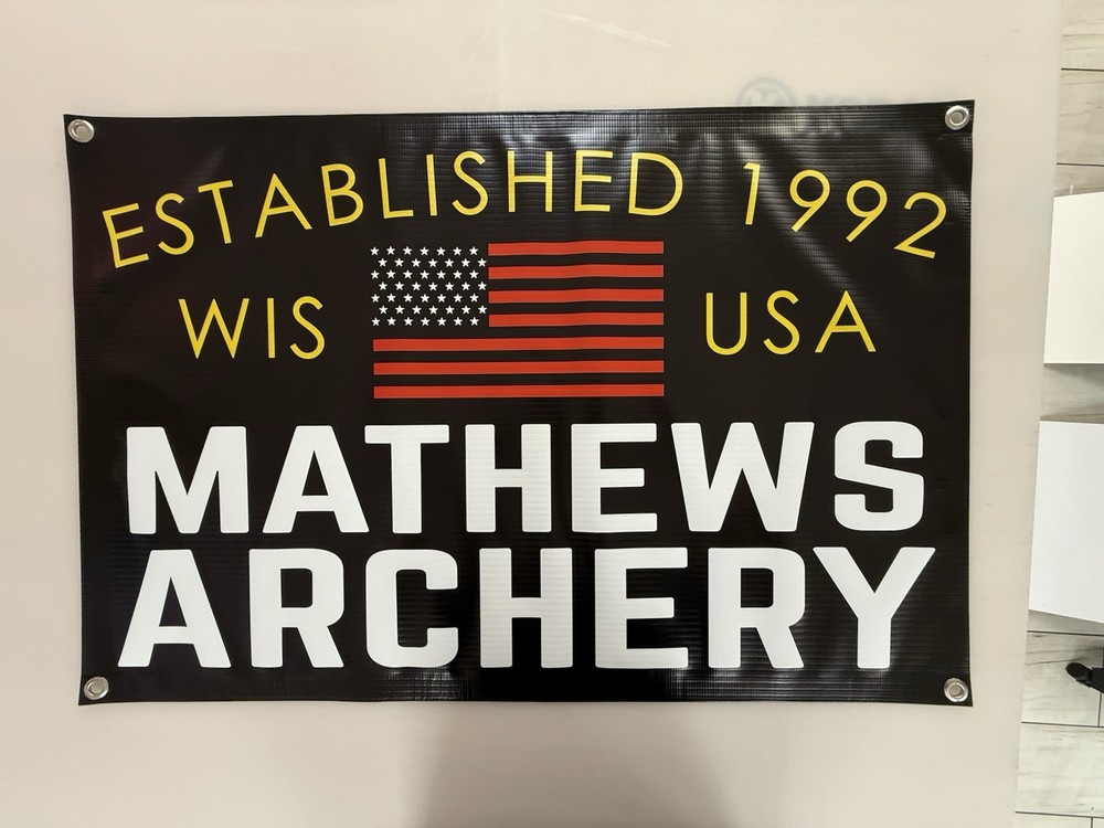 Mathew’s Archery Sign 13oz Banner With Grommets 36” W X 24” H Made In The USA