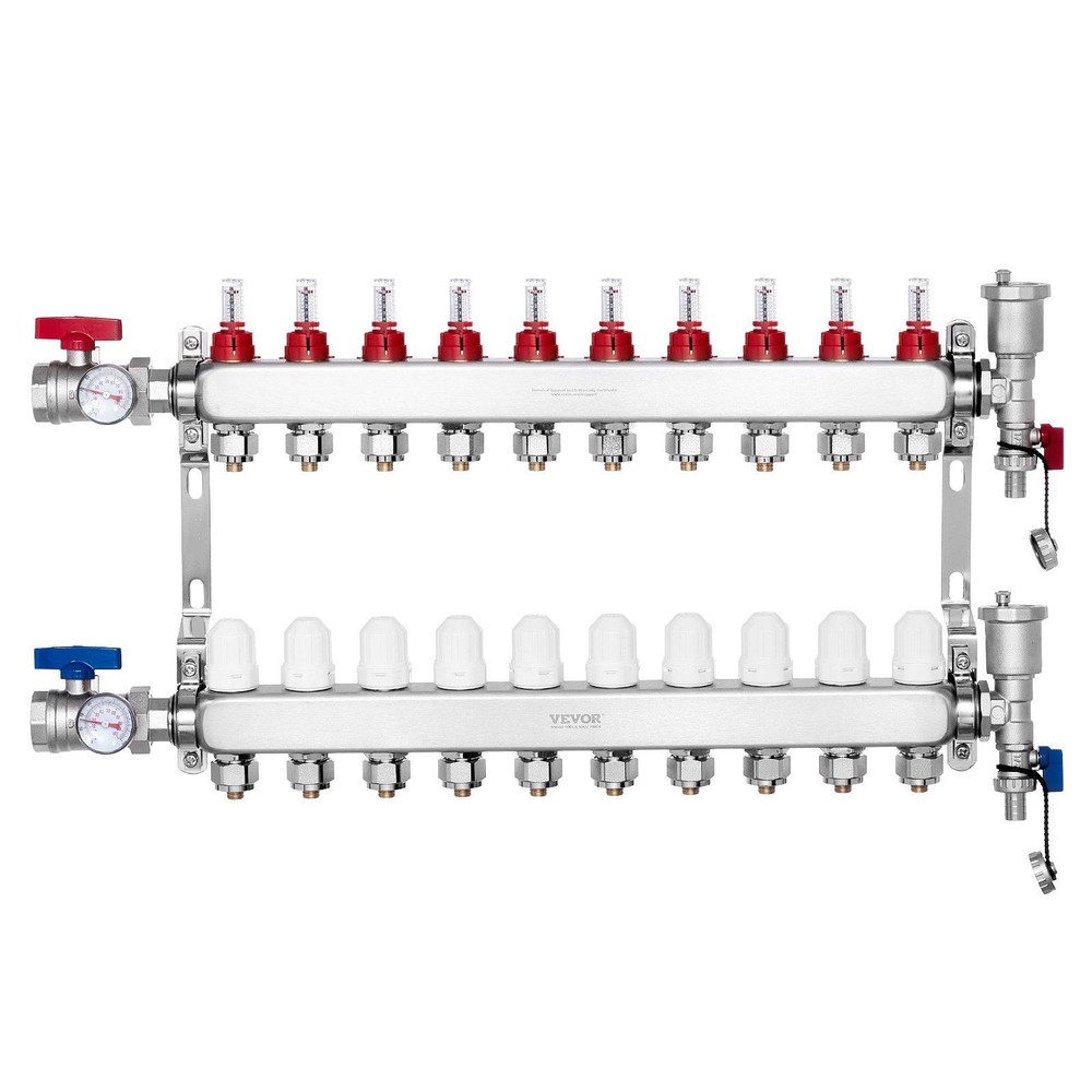 10-Port Hydronic Manifold – Stainless, 1/2″ Adapters, 5L/min