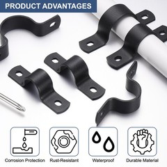 12Pcs 1/2 Inch Metal Pipe Clamps, U-Shaped Tube Fixed Clip Bracket, Black