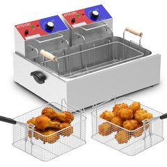 Electric Deep Fryer 22L 3400W Stainless Steel Adjustable Temperature Silver