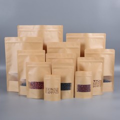 Brown / White Kraft Paper Pouches Stand Up Food Bag With Clear Window