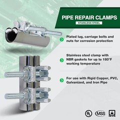 2 in. x 3 in. Long 1-Bolt IPS Pipe Repair Clamp, Stainless Steel