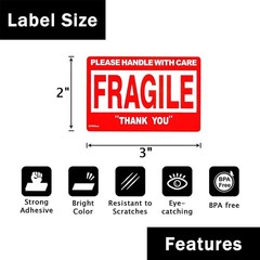 Fragile Stickers 1 Roll 500 2×3 Fragile Label Sticker Handle With Care Mailing