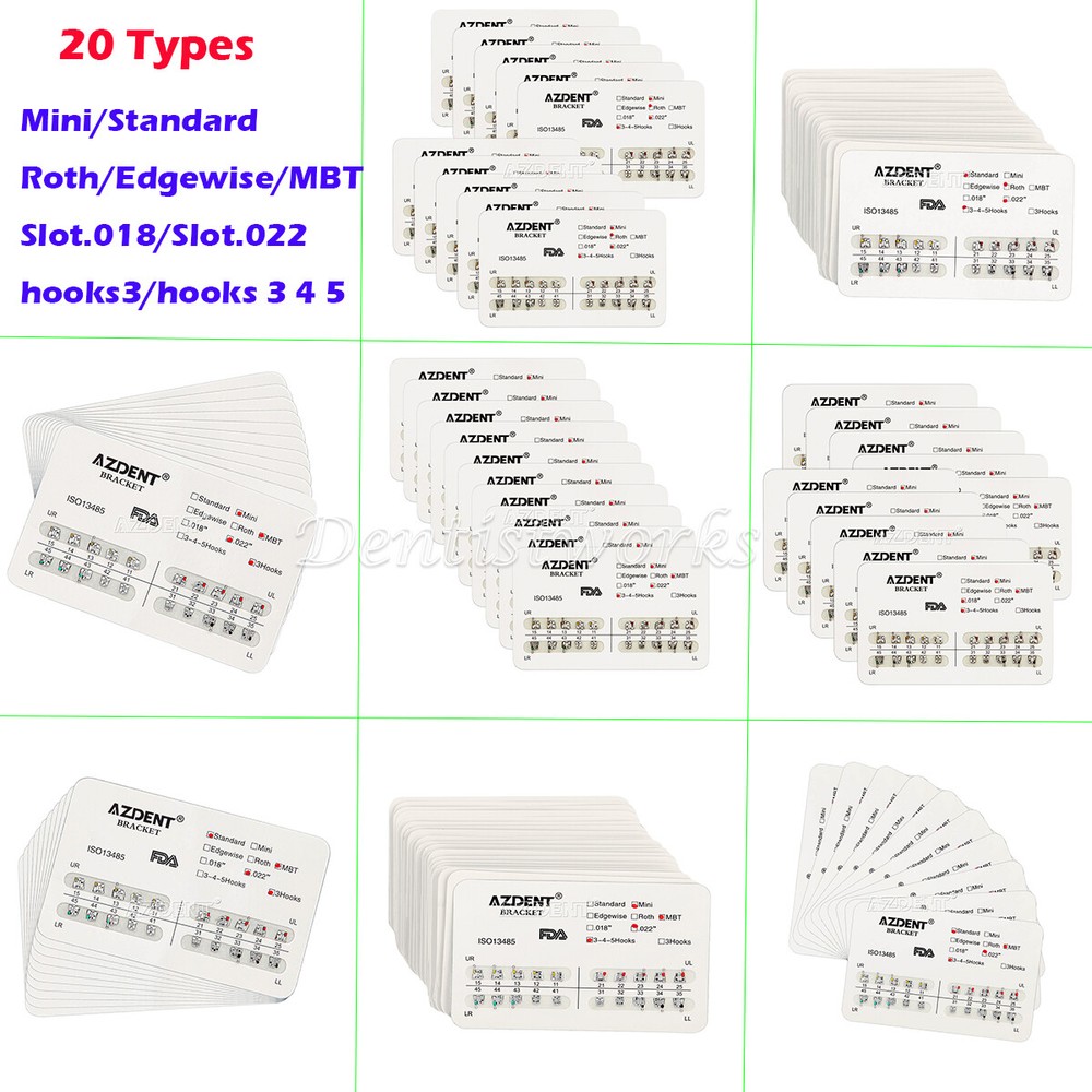 20 kits AZDENT Dental Ortho Metal Brackets Mini Standard, Roth/MBT, Slot.022/018