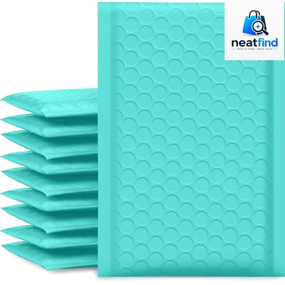 Bubble Mailers 4×8 Inch Teal 50 Pack Usable Size 4×7 Inch Poly Padded Envelop…