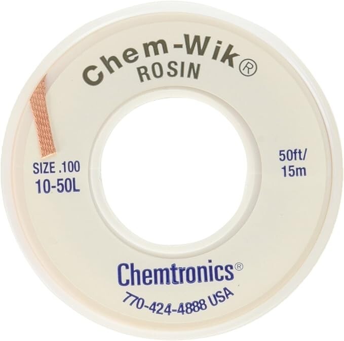 Chemtronics® Desoldering Braid, Chem-Wik, Rosin, 10-50L 0.10″, 50ft.