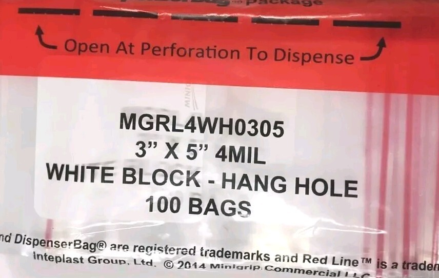 WHITE Block Bags RELOC ZIPPIT 3×5 4mil H. D. 3 x 5″ 4 Mil Bags 100