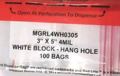 WHITE Block Bags RELOC ZIPPIT 3×5 4mil H. D. 3 x 5″ 4 Mil Bags 100