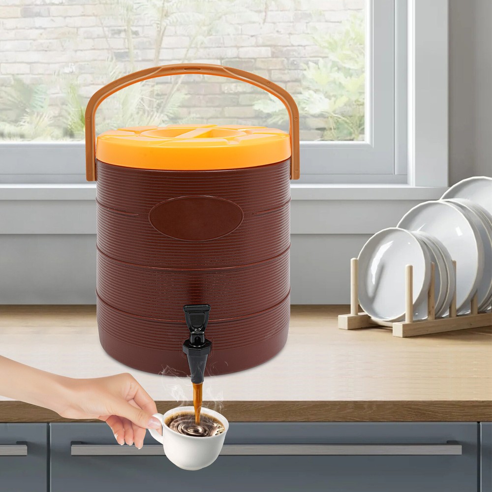 6.6gal Brown Insulated Beverage Dispenser Hot Cold Drink Dispenser with Faucet