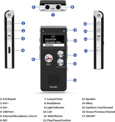 Compact 16GB Digital Voice Recorder with Noise Cancellation & 30 Hours Playback